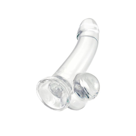 Kristal Pürüzsüz Yüzeyli Şeffaf Silikon Vantuzlu Testisli 15cm Dildo