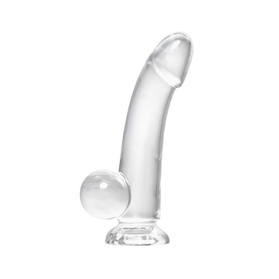 Kristal Pürüzsüz Yüzeyli Şeffaf Silikon Vantuzlu Testisli 15cm Dildo